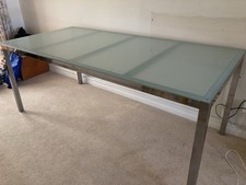 IKEA TORSBY Dining Table White Glass Top & Chrome / Home Office Desk 180x85x75cm