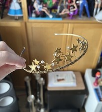 Gold Tiara Costume Jewellery Vintage Hearts Diamanté Distressed Gold Look 1990s