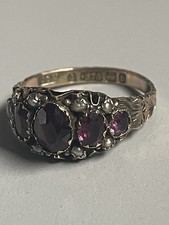 1882 Birmingham gold Hallmarked Garnet And Seed Pearl Ring Size O