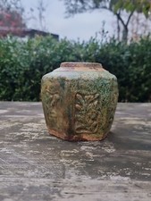 Antique Chinese Shiwan Earthenware Pottery Ginger Jar Blue Green Signed