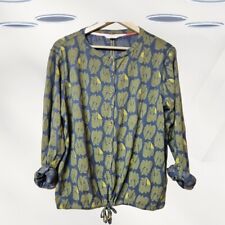 Ex White Stuff Women's 3/4 Sleeve Printed Tie Hem Shirt in Green Bird (Defect)