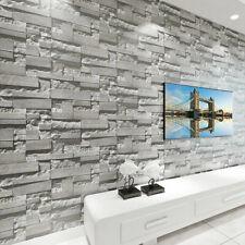 3D Slate Grey Realistic Stone Brick Wallpaper Effect Faux Textured Wall Paper/UK