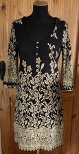 AUTONOMY ! SIZE 10 ! STYLISH GOLD & BLACK DRESS ! COSY FLEECE FABRIC !3/4 SLEEVE