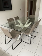 Dwell glass Dining Table with white legs And 6 Dining Chairs