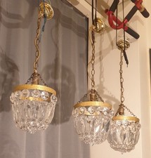 3 Fabulous Small Vintage Brass & Crystal Basket Bag Chandeliers Ceiling Lights