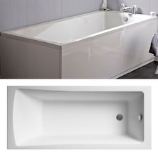 Modern Single Ended Straight Bath Tub Reinforced Acrylic Gloss White Bathroom
