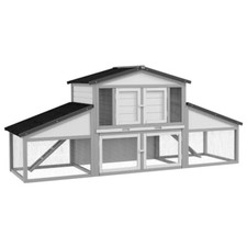 PawHut Large Rabbit Hutch With Run, Outdoor Bunny Cage, Tray, Ramp - Light Grey