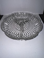 Vintage Glass Crystal Snack Tray /Platter / Serving Bowl with Three Compartments