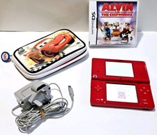 Red Nintendo DSi Console, Case, Charger & 2x games - Cars & Alvin & The Chipmunk