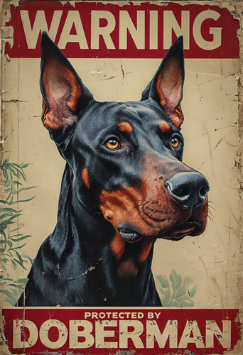 Warning doberman metal sign - doberman,