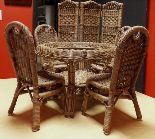 Wicker table chair set - wicker, dolls