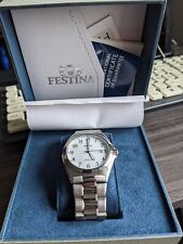 FESTINA MEN'S WRIST WATCH F16374 STAINLESS STEEL WHITE FACE WHITE DIAL FREE POST