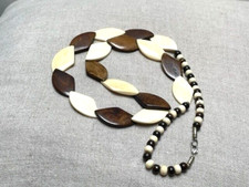 Vintage Chunky Statement cow Bone and Horn Necklace African Brown White 36"