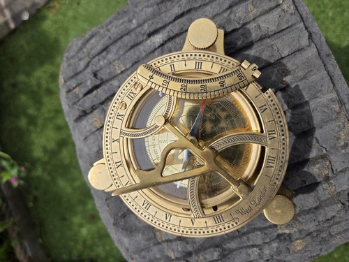 Vintage brass sundial compass - vintage,