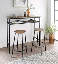 Rustic Oak 3pc Breakfast Bar Table Stools Set Dining Table Kitchen Dining Bar 