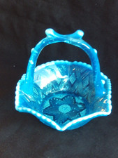 NA490 GOOD HENRY GREENER VICTORIAN BLUE PEARLINE VASELINE PRESSED GLASS BASKET