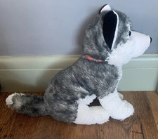 Medium Size Husky Dog Soft Toy by Keel Toys Grey/White 15" Height