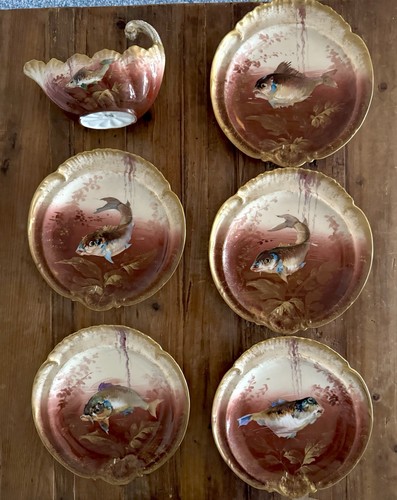 Antique limoges fish plates - limoges,