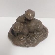 PAIR OF OTTERS Cold Cast Bronze Resin Figure 4" x 3" VINTAGE Figurine Sculpture