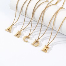 Initial Letter A-Z Necklace for Men Women Stainless Steel Pendant Curb Chain