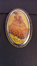2 x Vintage 1940s Floral & Crinoline Lady. Embroidery Cameo Brooch/Pins.