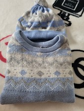 Tutto Piccolo Spanish Piece Jumper Woolly Bobble Hat Blue Grey White Age 3  4 Yr