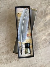 Caligraphy quill with silver feather & black ink pot. Used once or twice. 