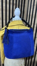 TULA Cobalt Blue Real Suede Leather Womens Large Tote Shoulder Boho Tassel Bag
