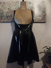 Black Gothic Dominatrix PVC Faux Leather Side Zipper Dress Size 16 Plus