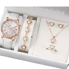 Crystal Gold-Plated Heart Gift Set Necklace Bracelet Earring Ring & Watch Set