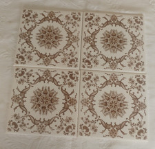 4 x Victorian Style H & R Johnson Brown/ Cream Floral Print Wall Tiles 6"