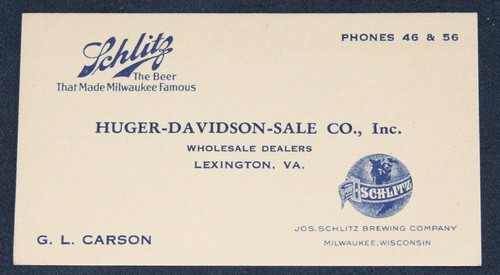 Schlitz beer bus card - schlitz,