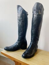 Henry Beguelin Knee High Leather Boots - Black Snakeskin - UK 6.5