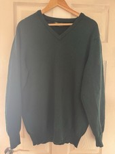 Balmoral Jumper L Green V-Neck Pullover Made in Scotland 100% LAMBSWOOL