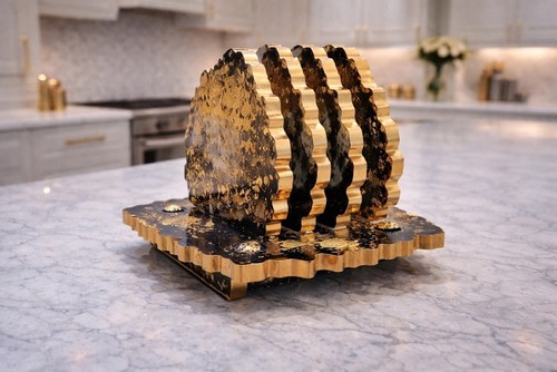 Black resin coasters set - black, 4