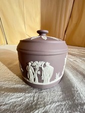 Wedgwood Jasperware Lilac Covered Sugar/Tobacco Jar/Box-MCM-Neoclassical