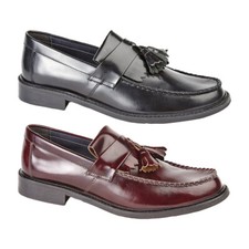 Mens Polished Leather Tasselled Loafers Shine Oxblood Lined Toggle Saddle Shoes