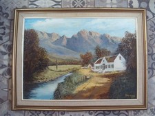 JOHN HUGO LARGE SOUTH AFRICAN OIL PAINTING OF BIRA RIVER MOUTH CISKEI .M3817