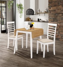Dining Table Set, Wooden Drop Leaf Kitchen Table & 2 Dining Chairs, White & Oak