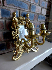 Vintage Pair Of Solid Brass Wall Lights With Mirror Unique Design Cherub Pegasus