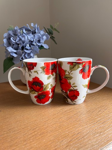 Floral poppy mugs pair - 2,