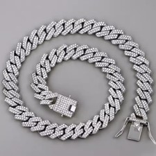 20 In Mens Iced Out Chain Necklace Cuban Link Quartz Rhinestone Unisex Jewellery
