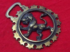 Antique Cast Horse Brass of a Lion Rampant in Triple Crown Surround #OB03