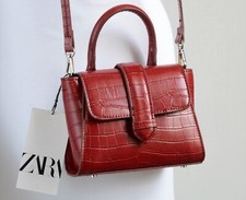 NEW WT, RED MOCK CROC , MINI TOP HANDLE TOTE / GRAB BAG & CROSSBODY STRAP, ZARA