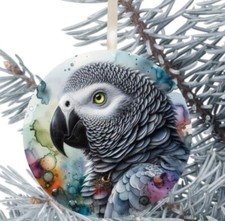 African Grey Parrot Hanging Bauble Gift Present Decoration Christmas