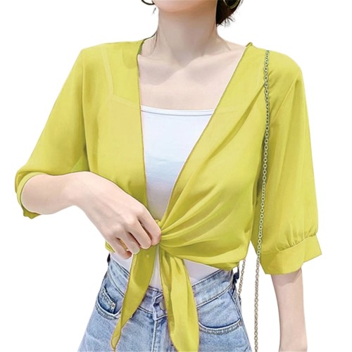 Tie front top short - front, sleeve
