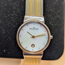Skagen ladies watch with date. 355SSGS. MoP dial. Working. New battery.