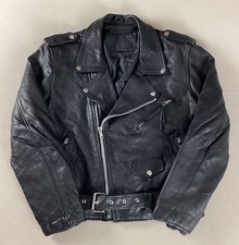 Heavy Leather Biker Jacket Motorcycle Jacket Black Cowhide Size 40