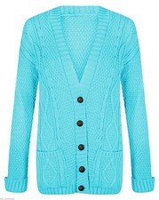 Womens Ladies Chunky Cable Knit Cardigan Button Long Sleeves Grandad Plus Sizes