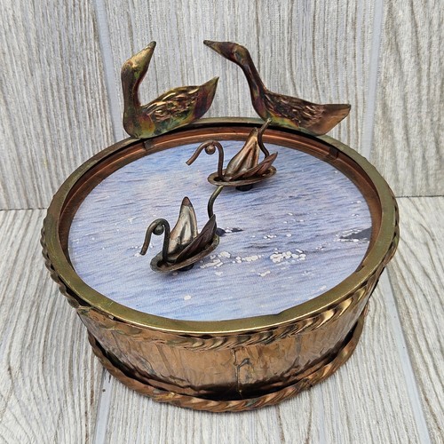 Vintage copper brass - swan, pond